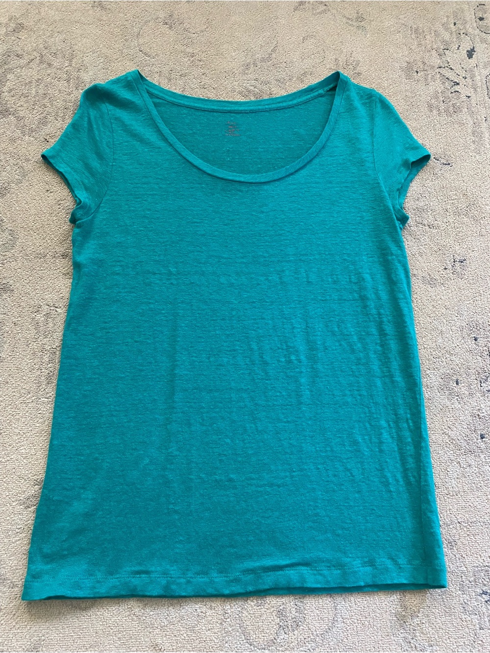 LOFT 100% Linen T-Shirt Small Green Scoop Neck Cap Sleeve